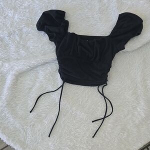 Hollister Black Ruched Puff Sleeve Crop Top‎